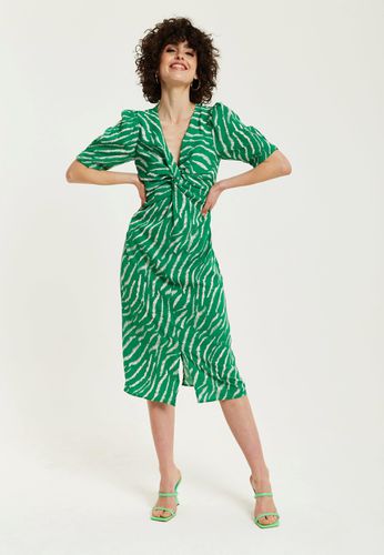 Womens Zebra Print Knot Front Midi Dress With Short Sleeves - 10 - Liquorish - Modalova