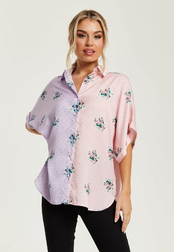 Womens Pink And Lilac Floral Print Shirt With Short Sleeves - - 8 - Liquorish - Modalova