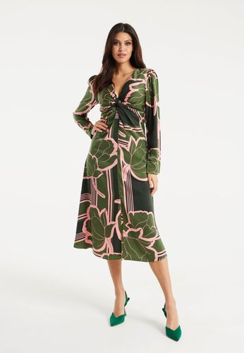 Womens Geometric Floral Knot Front Midi Dress In Dark - 8 - NastyGal UK (+IE) - Modalova