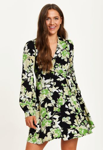 Womens Floral Print Mini Wrap Dress With Long Sleeves In Black - 6 - NastyGal UK (+IE) - Modalova