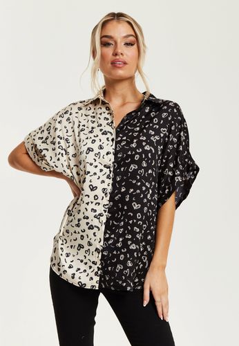 Womens Khaki Animal Print Shirt With Short Sleeves - - 8 - Liquorish - Modalova