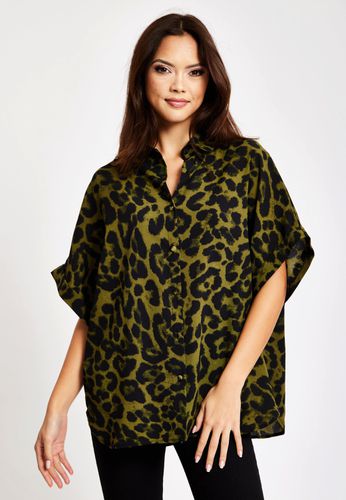 Womens Khaki Animal Print Shirt With Short Sleeves - - 12 - Liquorish - Modalova