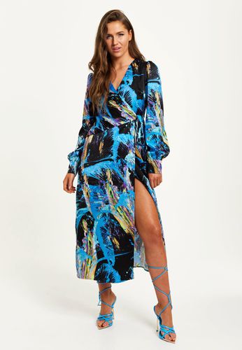 Womens Multicolour Abstract Print Midi Wrap Dress With Long Sleeves - 6 - Liquorish - Modalova