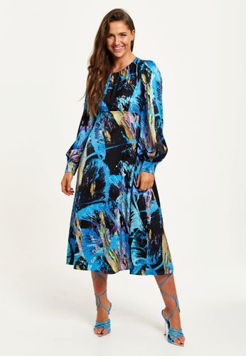 Womens Multicolour Abstract Print Midi Dress With Long Sleeves And Tie Waist - 10 - Liquorish - Modalova