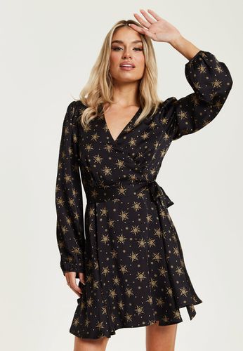 Womens Gold Star And Polka Dot Print Mini Wrap Dress With Long Sleeves In - 6 - NastyGal UK (+IE) - Modalova