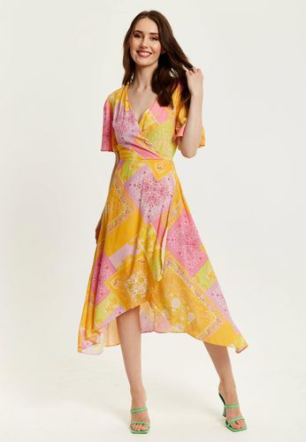 Womens Paisley Print Midi Wrap Dress In Yellow And Pink - - 12 - Liquorish - Modalova