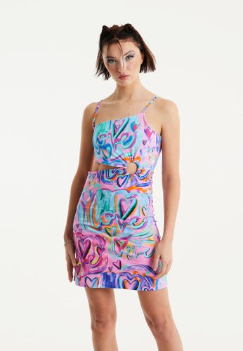 Womens Heart Printed Jersey Mini Dress With Cut Out Details in Pink - - S - House of Holland - Modalova