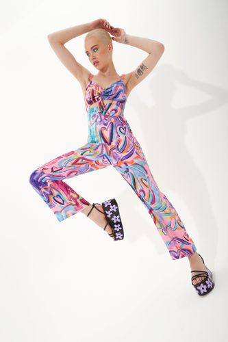 Womens Coloured Heart Print Flared Leg Jumpsuit With Chain Straps - 6 - NastyGal UK (+IE) - Modalova