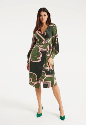 Womens Geometric Floral Print Midi Wrap Dress In Dark - 16 - NastyGal UK (+IE) - Modalova