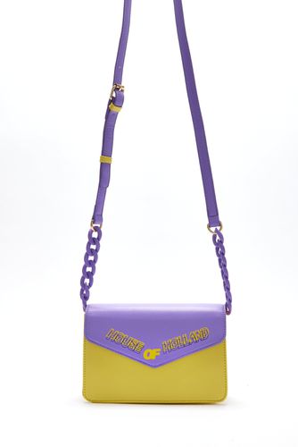 Womens Cross Body Bag In Purple And Yellow With A Chain Detail Strap And Printed Logo - - One Size - NastyGal UK (+IE) - Modalova
