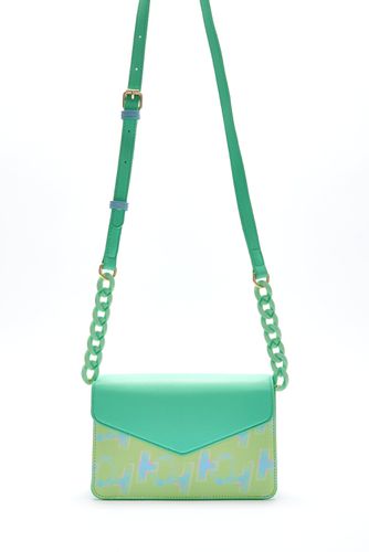 Womens Cross Body Bag In Mint And Pistachio With A Logo Print And Chain Detail Strap - - One Size - House of Holland - Modalova