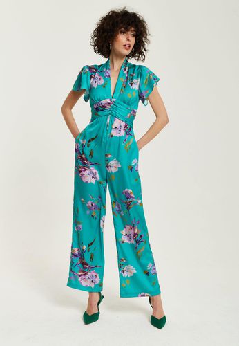 Womens Floral Jumpsuit With Short Sleeves - 8 - Liquorish - Modalova