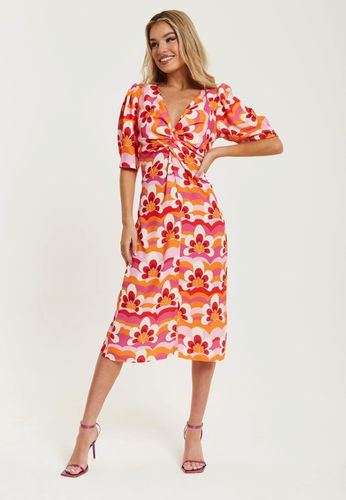 Womens Floral Knot Front Midi Dress in Orange and Pink - - 8 - NastyGal UK (+IE) - Modalova