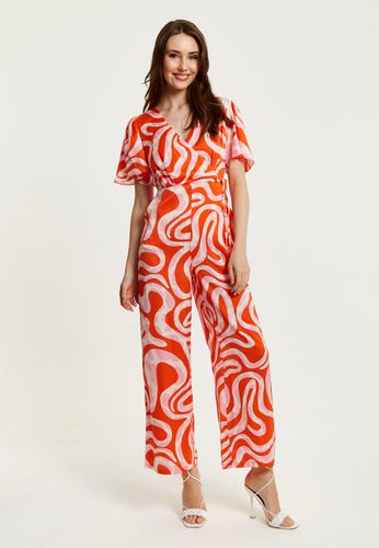 Womens Pink And Red Abstract Print Jumpsuit With Short Sleeves - - 14 - NastyGal UK (+IE) - Modalova