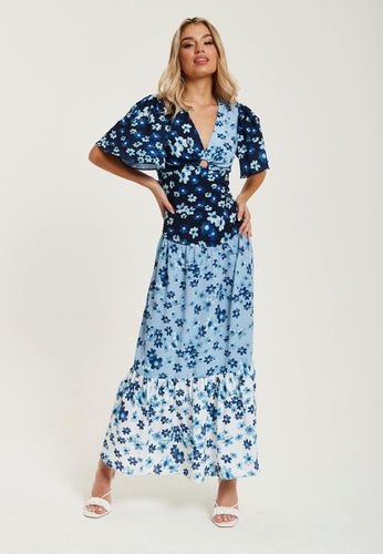 Womens Floral Print Midi Dress in Blue, Navy and White - - 14 - Liquorish - Modalova