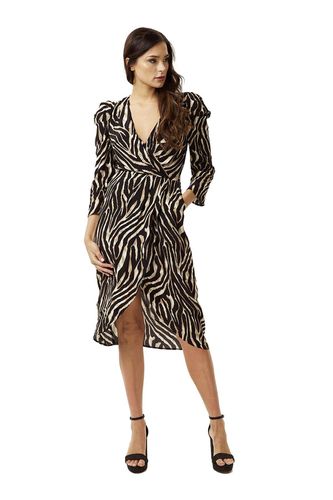 Womens Zebra Print Wrap Effect Midi Dress - - 8 - Liquorish - Modalova