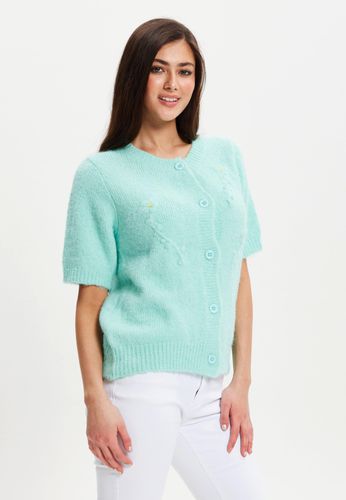 Womens Turquoise Knitted Floral Short Sleeve Cardigan - - One Size - Liquorish - Modalova