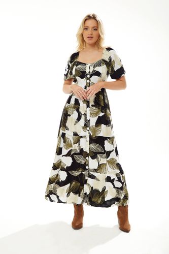 Womens Leaf Print Button up Maxi Dress - - S - Liquorish - Modalova