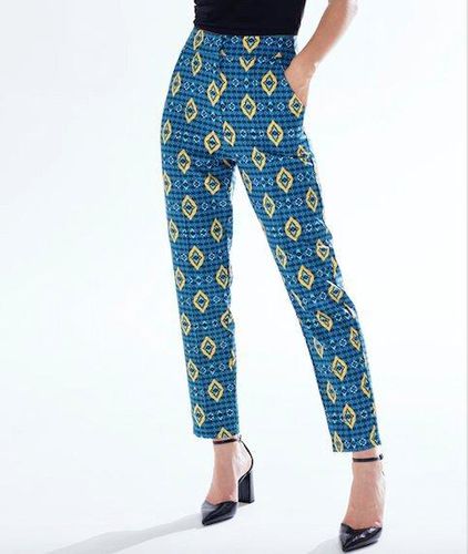 Womens African Print Cigarette Suit Trousers in Blue, Yellow & Navy - - S - Liquorish - Modalova