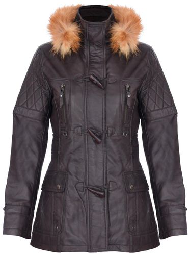Womens Quilted Leather Hooded Parka Jacket-Northampton - - 10 - Infinity Leather - Modalova