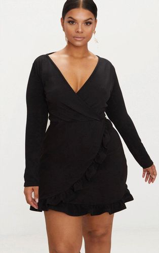 Womens Plus Long Sleeve Ruffle Wrap Dress - 16 - NastyGal UK (+IE) - Modalova