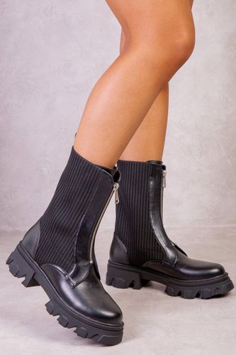 Womens 'Skyla' Zip Up Calf Boot With Knitted Leg - - 3 - NastyGal UK (+IE) - Modalova