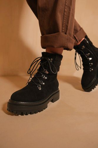 Womens 'Heidi' Platform Lace Up Boot With Side Zip And Faux Wool Detail Around The Ankle - - 4 - NastyGal UK (+IE) - Modalova