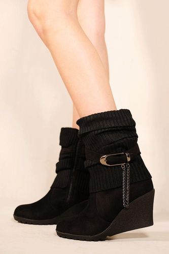 Womens 'Bryony' Wedge Heel Slouchy Ankle Boots With Knitted Collar - - 3 - NastyGal UK (+IE) - Modalova