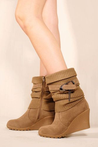 Womens 'Bryony' Wedge Heel Slouchy Ankle Boots With Knitted Collar - - 3 - NastyGal UK (+IE) - Modalova