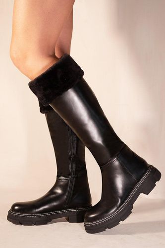 Womens 'Nevaey' Platform Calf High Boots With Fur Cuff - - 6 - NastyGal UK (+IE) - Modalova