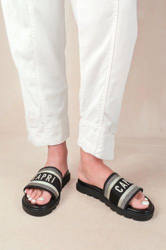 Womens 'Moon' Flat Sandal With Text Detailing And Printed Sole - - 3 - Where's That From - Modalova