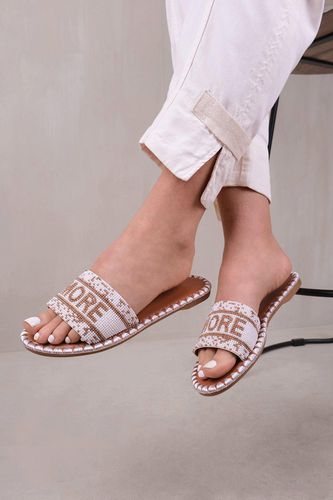 Womens 'Note' Strap Flat Sandals With Beaded Text Detail - - 3 - Where's That From - Modalova