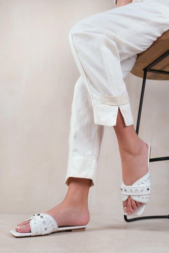 Womens 'Saturn' Double Cross Over Strap Flat Sandals With Stud Details - - 4 - NastyGal UK (+IE) - Modalova