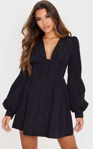 Womens Button Front Fitted Puff Sleeve Skater Dress - 4 - NastyGal UK (+IE) - Modalova