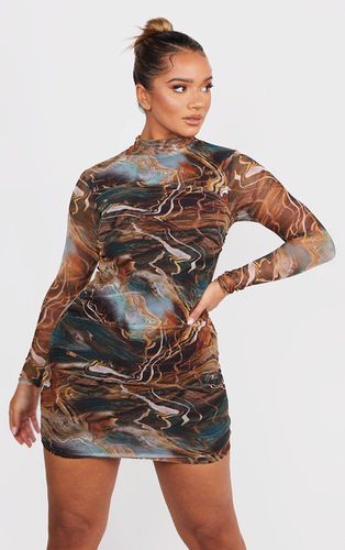 Womens Shape Green Marble Print High Neck Mesh Bodycon Dress - - 6 - NastyGal UK (+IE) - Modalova