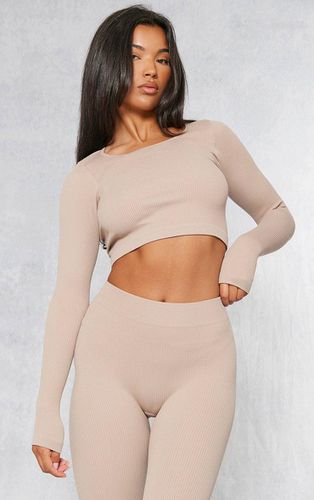 Womens Stone Structured Contour Ribbed Round Neck Long Sleeve Crop Top - - L - NastyGal UK (+IE) - Modalova