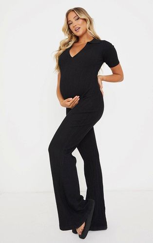 Womens Maternity Knitted Rib Polo Short Sleeve Wide Leg Jumpsuit - 14 - NastyGal UK (+IE) - Modalova