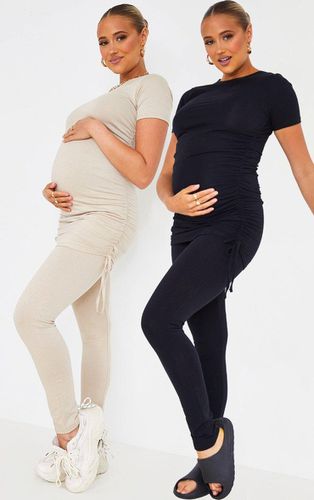 Womens Maternity Stone and Black Two Pack Ruched Seam Leggings - - 8 - NastyGal UK (+IE) - Modalova