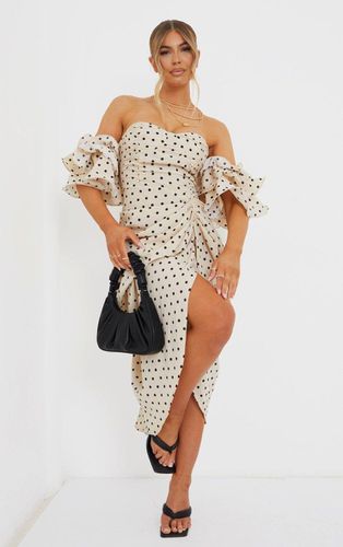 Womens Cream Polka Dot Bardot Frill Sleeve Draped Midi Dress - - 4 - NastyGal UK (+IE) - Modalova