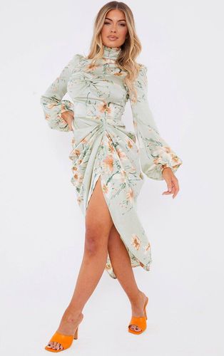 Womens Sage Floral Twist Bust Draped Midi Dress - 4 - NastyGal UK (+IE) - Modalova