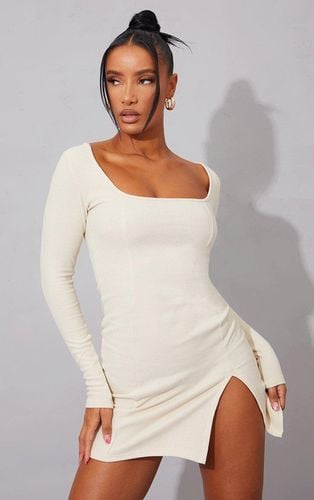 Womens Cream Rib Split Hem Square Neck Long Sleeve Bodycon Dress - - 12 - NastyGal UK (+IE) - Modalova