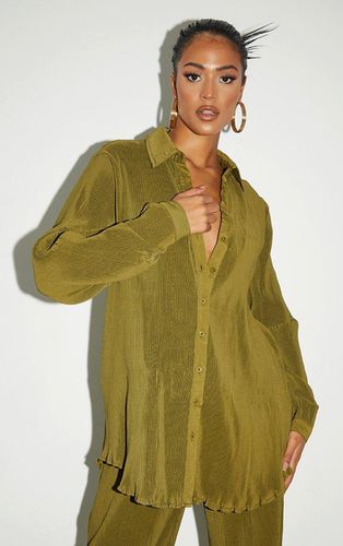 Womens Tall Olive Plisse Oversized Cuff Detail Shirt - - 14 - NastyGal UK (+IE) - Modalova