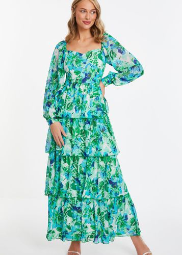 Womens Floral Chiffon Tiered Maxi Dress - - 12 - Quiz - Modalova