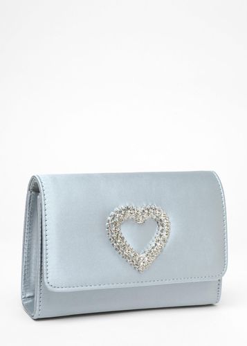 Womens Satin Diamante Heart Brooch Clutch Bag - - One Size - Quiz - Modalova