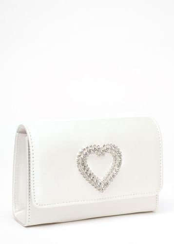 Womens Satin Diamante Heart Brooch Clutch Bag - - One Size - Quiz - Modalova