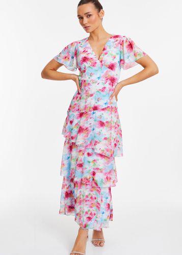 Womens Chiffon Floral Frill Maxi Dress - - 10 - Quiz - Modalova