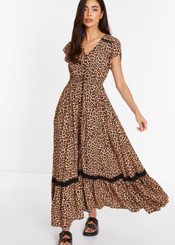 Womens Leopard Print Crochet Trim Maxi Dress - - 14 - Quiz - Modalova