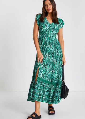 Womens Leopard Print Crochet Trim Maxi Dress - - 8 - Quiz - Modalova