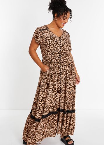 Womens Curve Leopard Print Crochet Trim Maxi Dress - - 20 - Quiz - Modalova