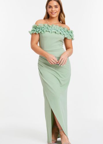 Womens Petite Ruffle Bardot Maxi Dress - - 14 - Quiz - Modalova
